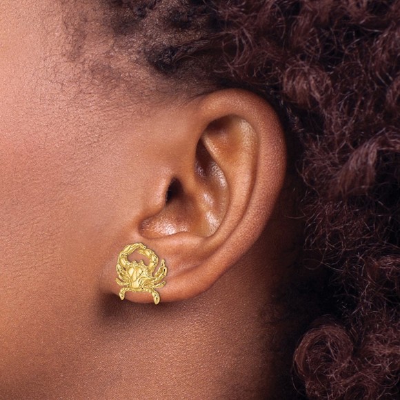 Million Charms 14k Yellow Gold 2-D Blue Crab Post Earrings - Picture 3 of 4